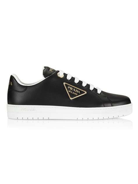 prada gold logo leather low-top sneakers|prada downtown low top sneakers.